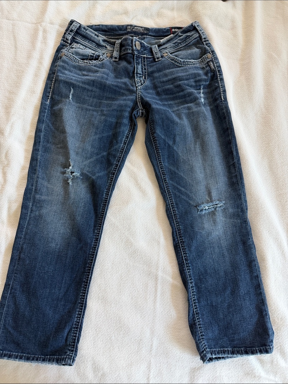Womens Distressed Blue Jeans